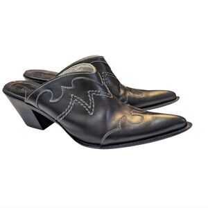 NERO GIARDINI Black Leather Western Mules Size 37